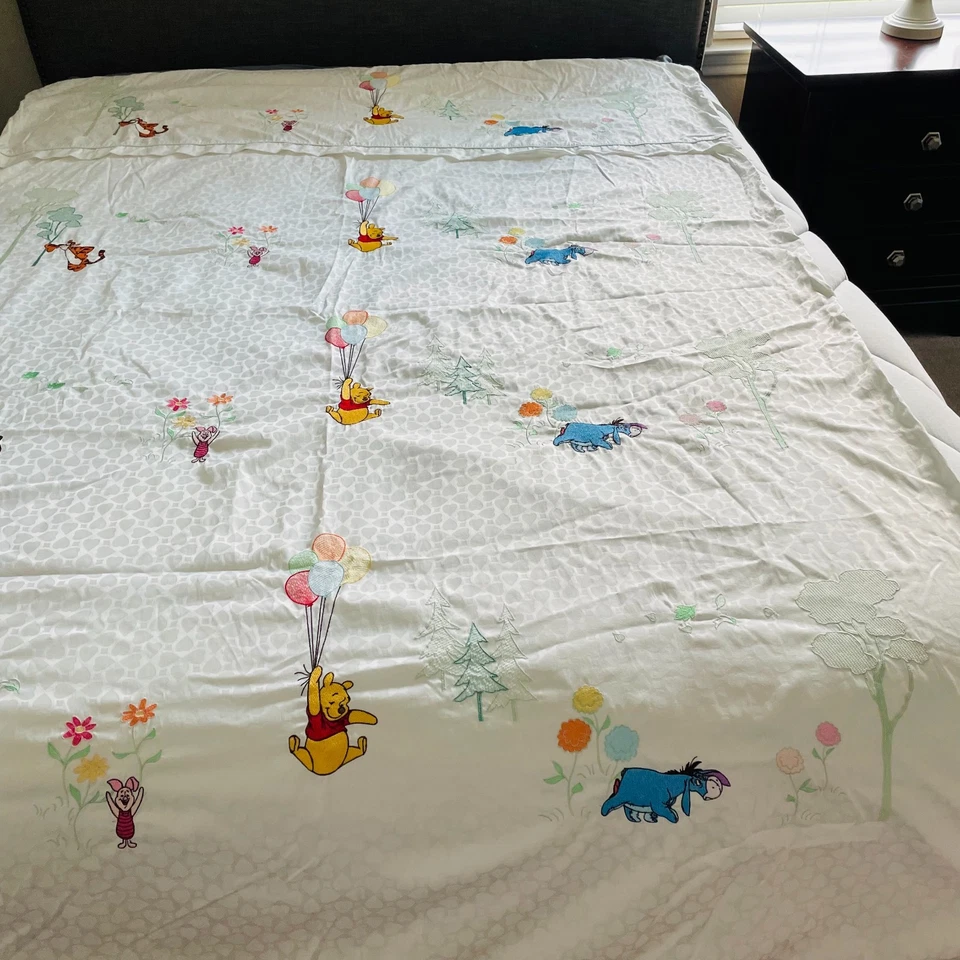 Disney Winnie The Pooh Eeyore Tigger Embroidered Cotton Duvet Cover 58x82 in - Image 3 of 4