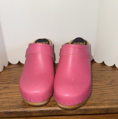 SWEDISH HASBEENS Toffel LEATHER CLOG MULE Women 39 US 8 Barbie Pink 301Neon Pink