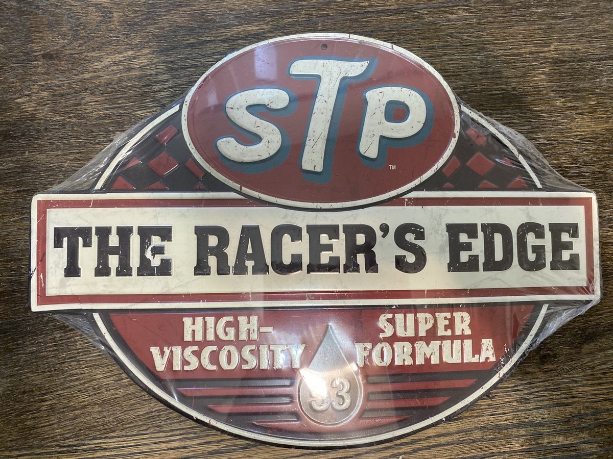 STP THE RACER'S EDGE 看板 STP The Racer's Edge Embossed Tin Metal Sign - Motor Oil Treatment