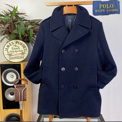 Polo Ralph Lauren Navy Wool-Blend Melton Peacoat 42R UVP 945£ Reefer Coat Jacke