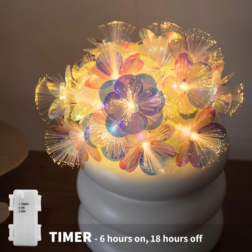 YOLIGHT Fiber Optic Flower String Lights Battery Operated with Timer 6.5ft 10... - Image 2 of 4