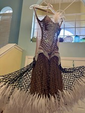 Latin Ballroom Or American Rhythm Competition Dress - Crystals, Feathers,  Mesh