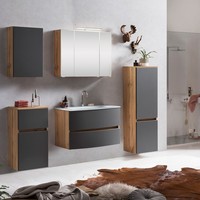 Komplett BadmöBel Set Matt Grau Waschtisch Spiegelschrank HäNgeschrank GäSte-Wc