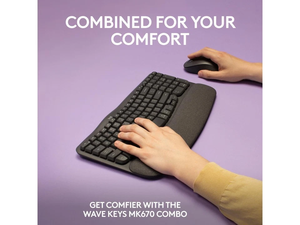 Logitech Wave Keys MK670 Combo, Wireless Ergonomic Keyboard with Signature M550 - Image 2 of 4