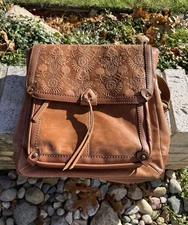 The Sak Ventura Embossed Leather Convertible Backpack Crossbody Bag Tobacco