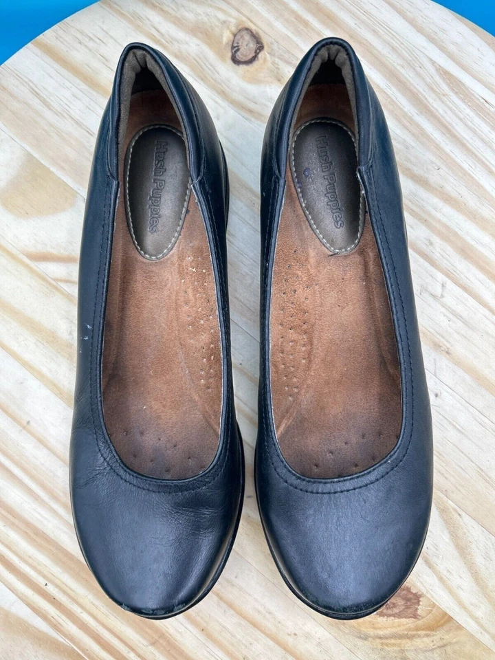 Zapatos planos de ballet Soft Style by Hush Puppies para mujer talla 7,5 M cuero negro sin cordones Foto 4 de 4