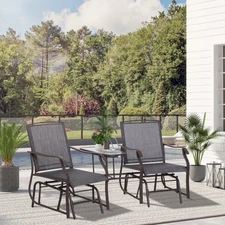 Outdoor Glider Swing 2-Seat Independent Chairs Grey With Center Coffee Table