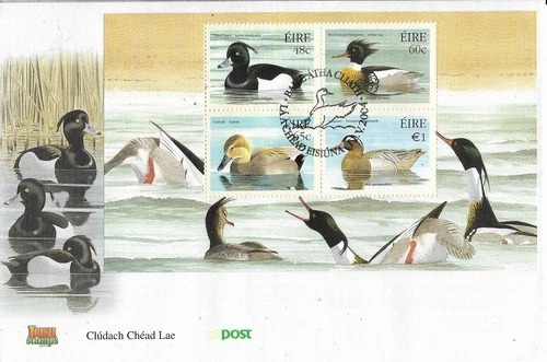 2004 IRELAND BIRDS DUCKS MINIATURE SHEET ON SUPERB FDC