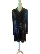 Parker Black Sequin Long Sleeve Button Front Mini Dress Womens Size 12