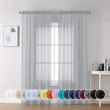 Sheer Curtains 84 Inch Length 2 Panels, 42"W x 84"L Pack of 2 Light Grey