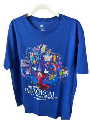 Walt Disney World Sorcerer Mickey Blue Most Magical Place Adult Shirt Small New