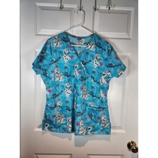 Women's sz L Disney Frozen Olaf Short Sleeved Scrub Top Shirt
