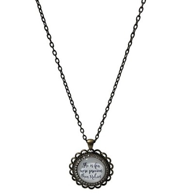 Vintage Bronze Pendant Necklace Rhinestones She Is Far More Precious Than Rubies