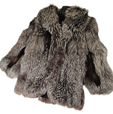 SAGA FOX Real Fur Coat Jacket silver fox Luxury Voluminous Auth M/L Used  y02 