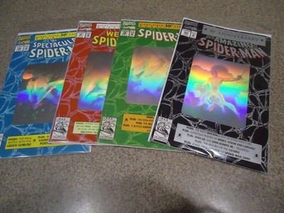 THE AMAZING SPIDER-MAN 30th ANNIVERSARY SET OF 4 HOLOGRAM COMICS WITH POSTERS HG