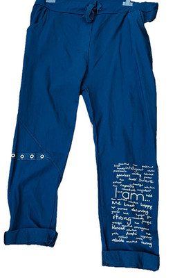 TREDY NEUE MODE BLAU STRETCH HOSE Print ÖSEN Schrift 46 48 50 52 XL XXL 