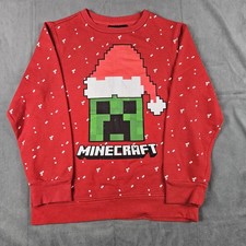 Minecraft Creeper Santa Hat Christmas Sweatshirt Youth XL Red Holiday