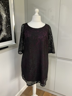 Evans Kleid Größe 16 schwarz Spitze Overlay Party Abend 3/4 Ärmel