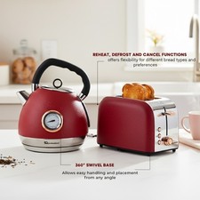 SQ Professional Epoque 2pc Cordless Fast Boil Kettle & 2 Slice Toaster Set Retro