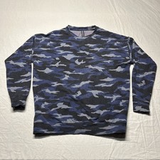 Athleta Pullover Crewneck Sweatshirt Womens Medium Blue Camo Print Soft Terry