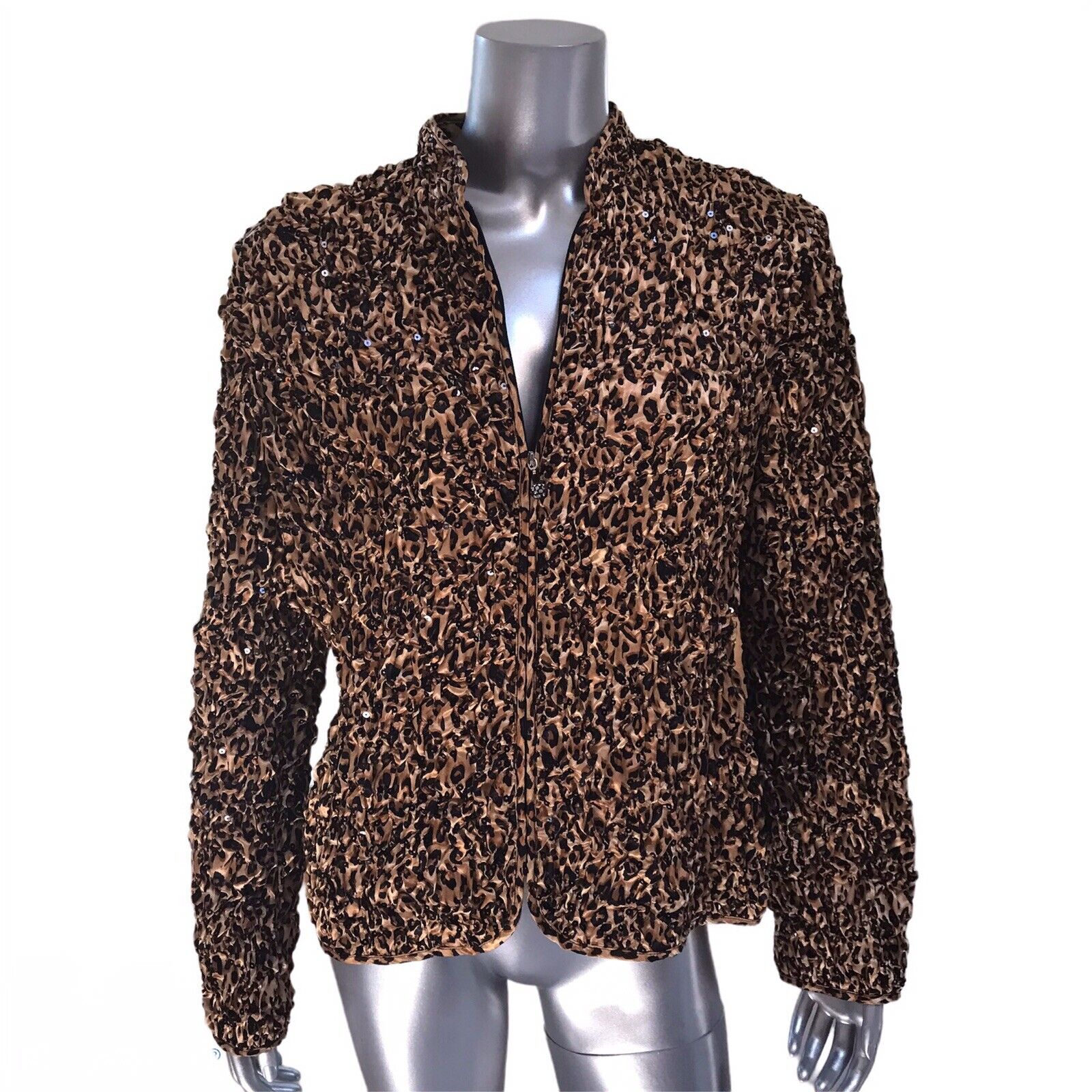 Y2K Popcorn Leopard Sequin Jacket Top Large Stretchy … - Gem