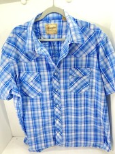 Wrangler Western Pearl Snap Shirt Men Size 2XL Blue Plaid Short Sleeve Rodeo