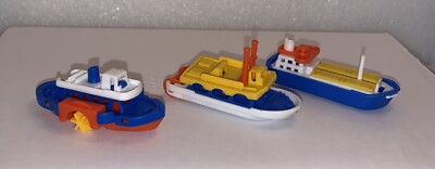 Vintage BRUDER TOY Lot of 3 Mini Plastic Toy Boats Ferry River Barge W. Germany