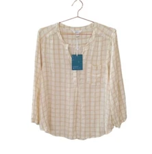 New MARKET & SPRUCE XXL Tan Multi Plaid Checkered Blouse Women