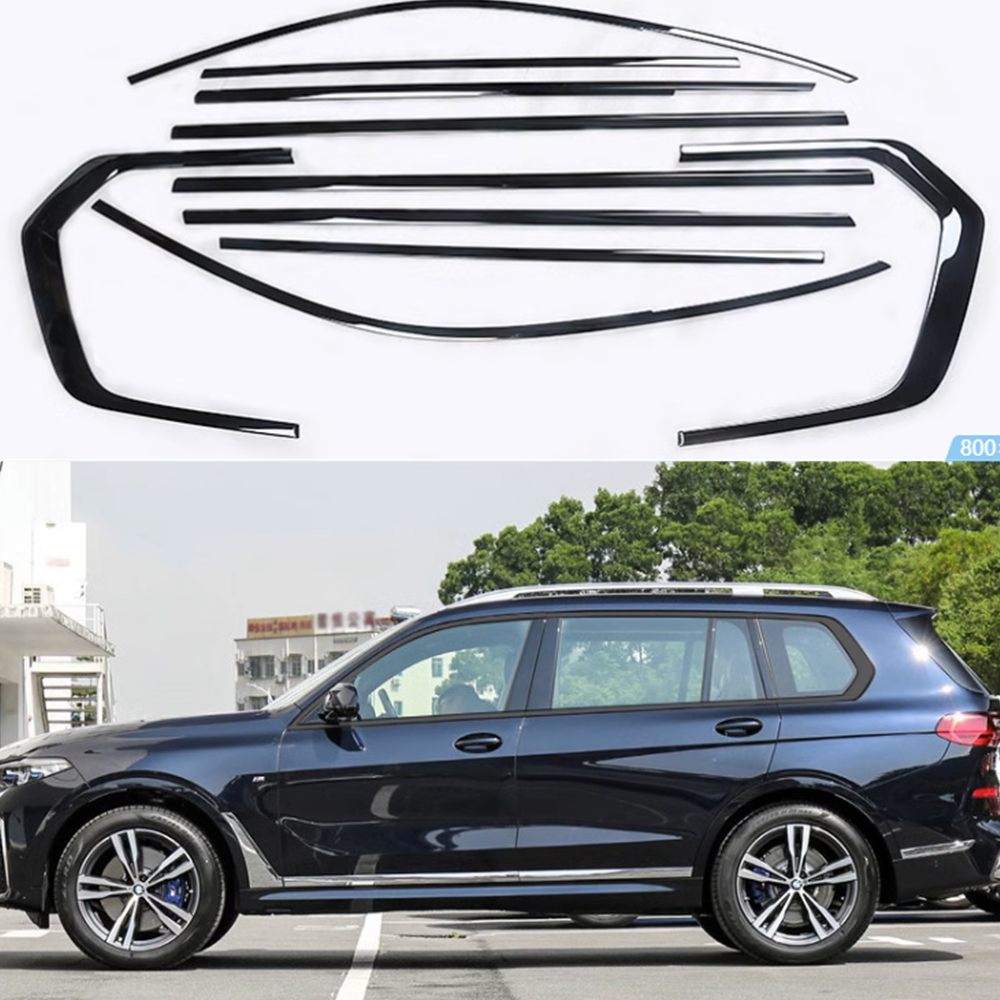 Fit For BMW X7 19-2022 2024 Steel Black Car Window Strip Cover Trim Accessories