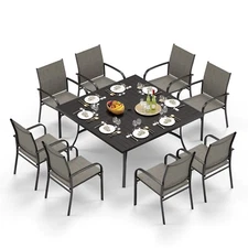 9 Piece Patio Dining Set Outdoor Table Chairs Set for 8 Person Square Table