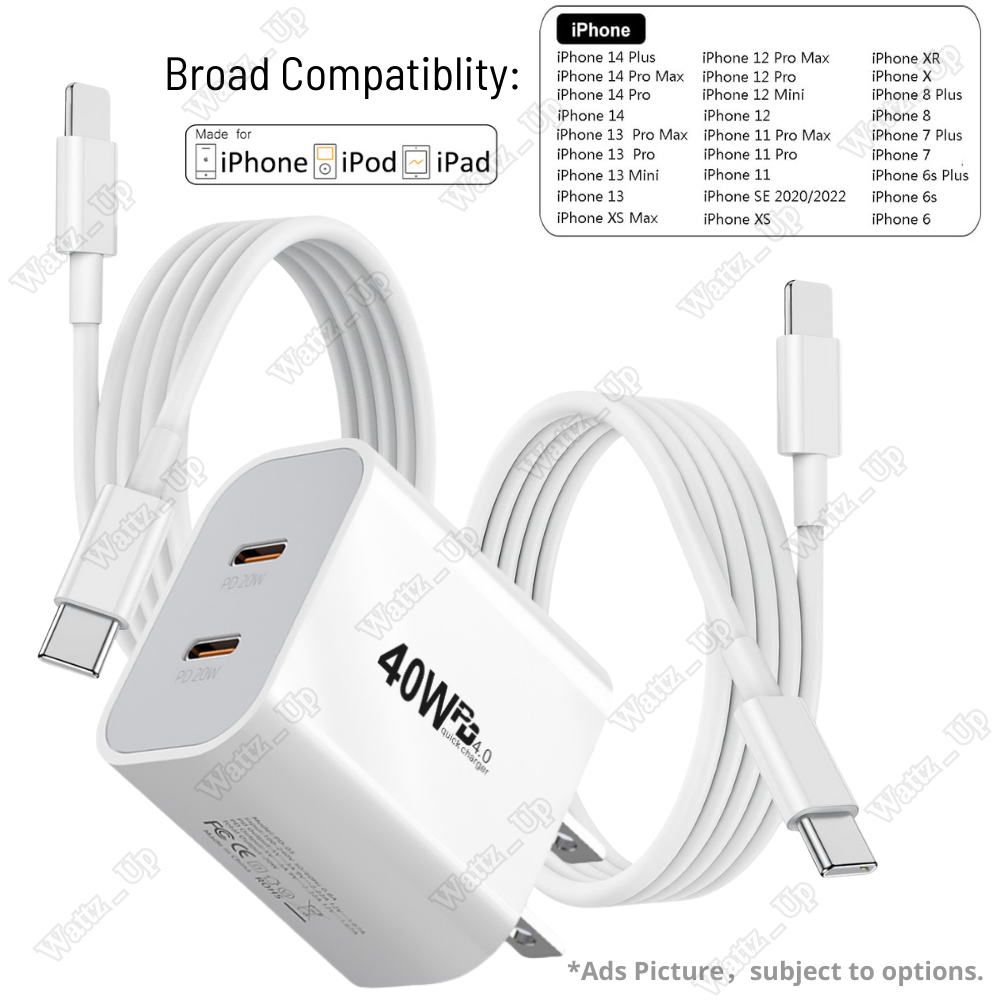 USB C 40W Fast Charger Block PD Charging Cable For iPhone 14 13 12 11 Pro Max XR