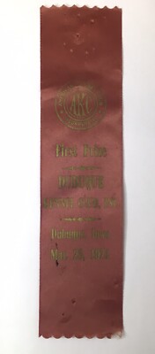 1971 Dubuque Kennel Club First Place Ribbon AKC Dog Show Iowa Ephemera