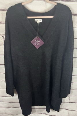 NWT Ava & Viv Women's Size 3X Black Long Sleeve V-Neck Sweater Shirt