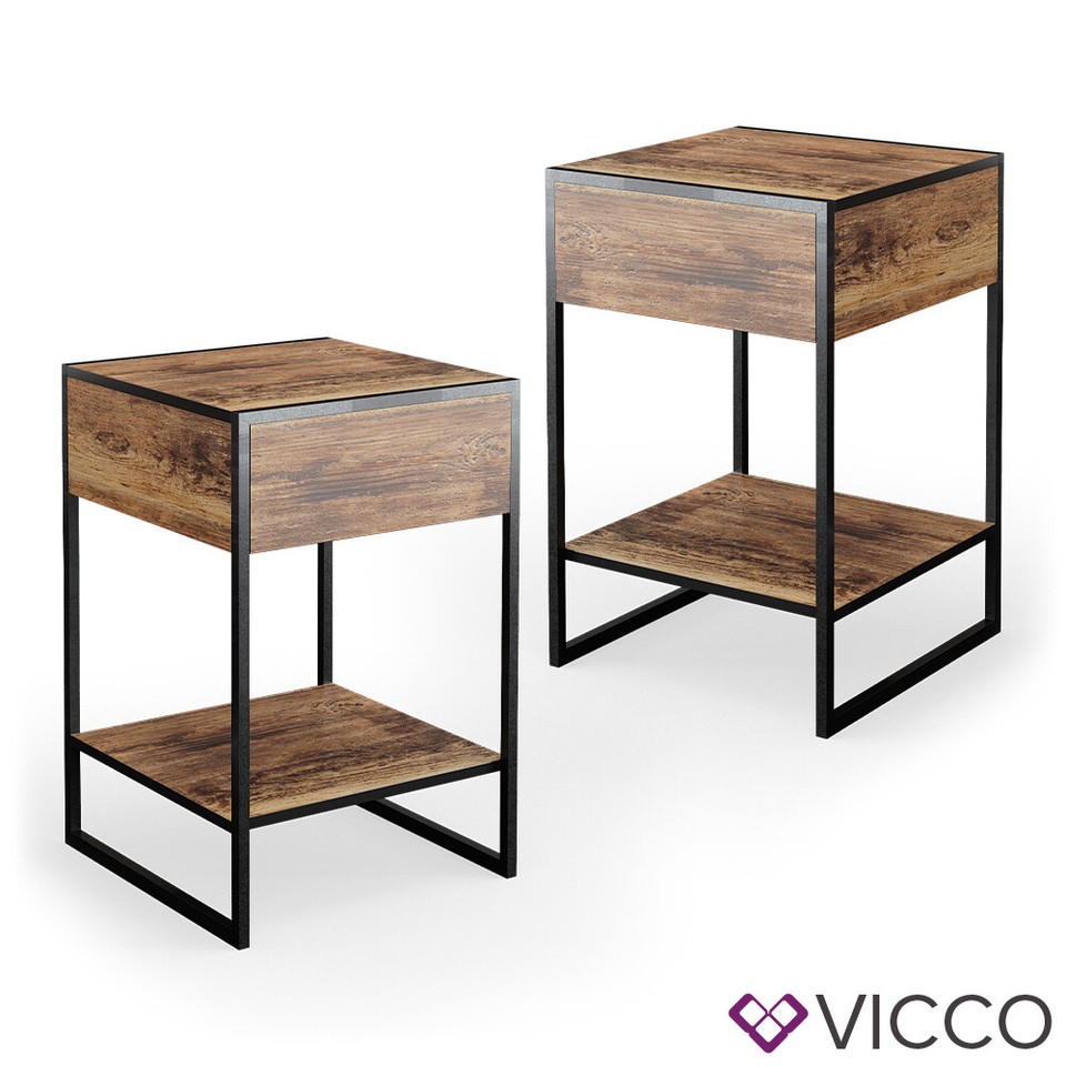 Table de nuit Vicco Fyrk table de chevet lot de 2 design bois antique