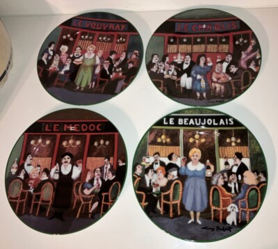 Guy Buffet Les Cafes~WILLIAM SONOMA 4 Different Salad Plates Restaurant Scenes