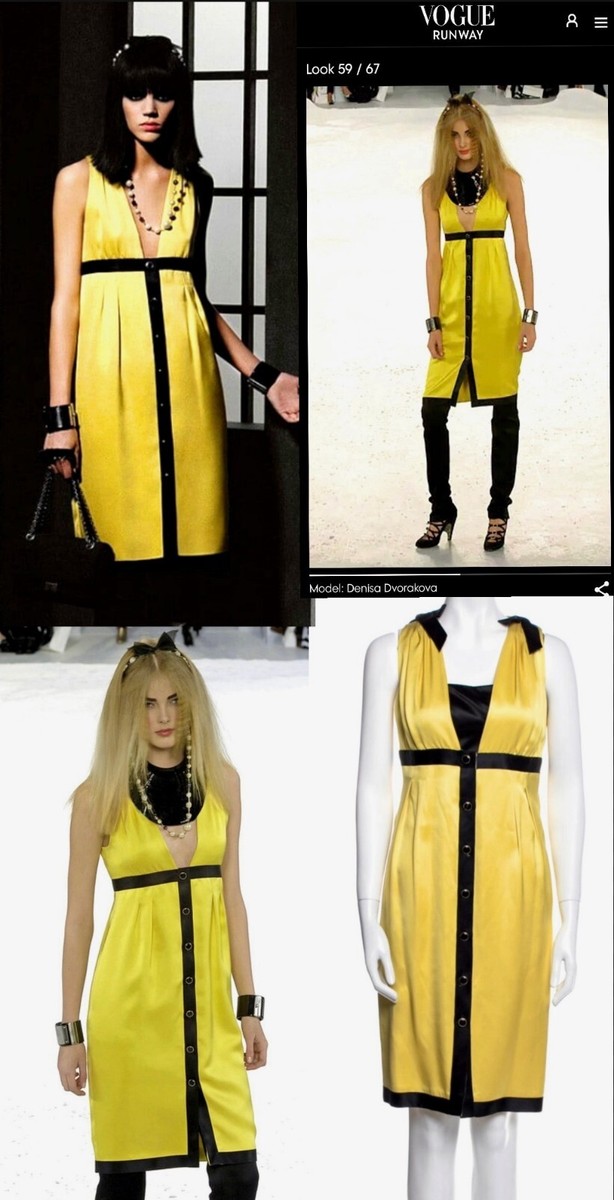 4K New Chanel Vintage 2007 Yellow Barbie Midi Bow Dress 40