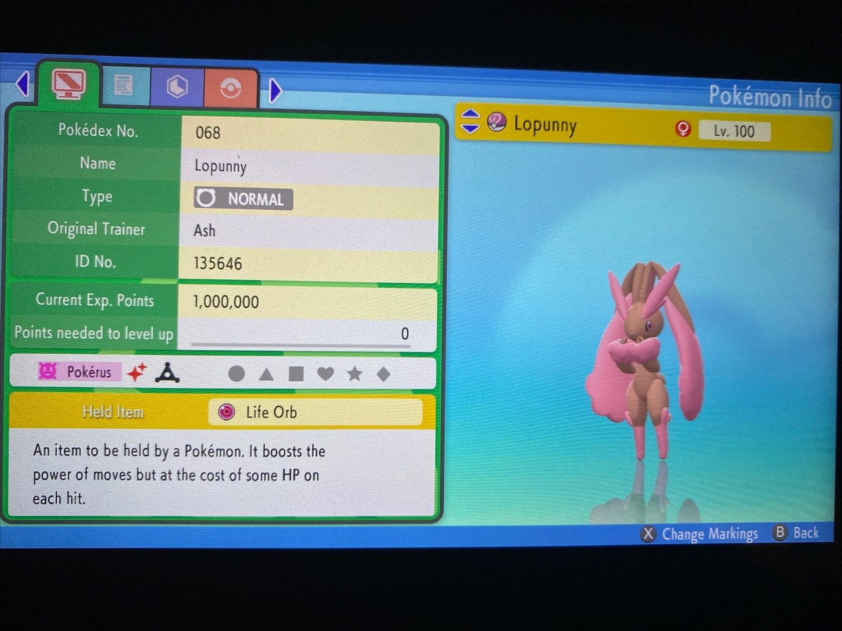 Lopunny lucido Pokemon brillante diamante perla scintillante 6IV BDSP
