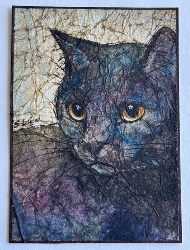 ACEO Original Painting Suzanne Le Good COA ATC Art Card ‘13 Black Cat Watercolor