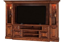 Traditional Entertainment Center Wall Unit Solid Wood Glass Doors 54