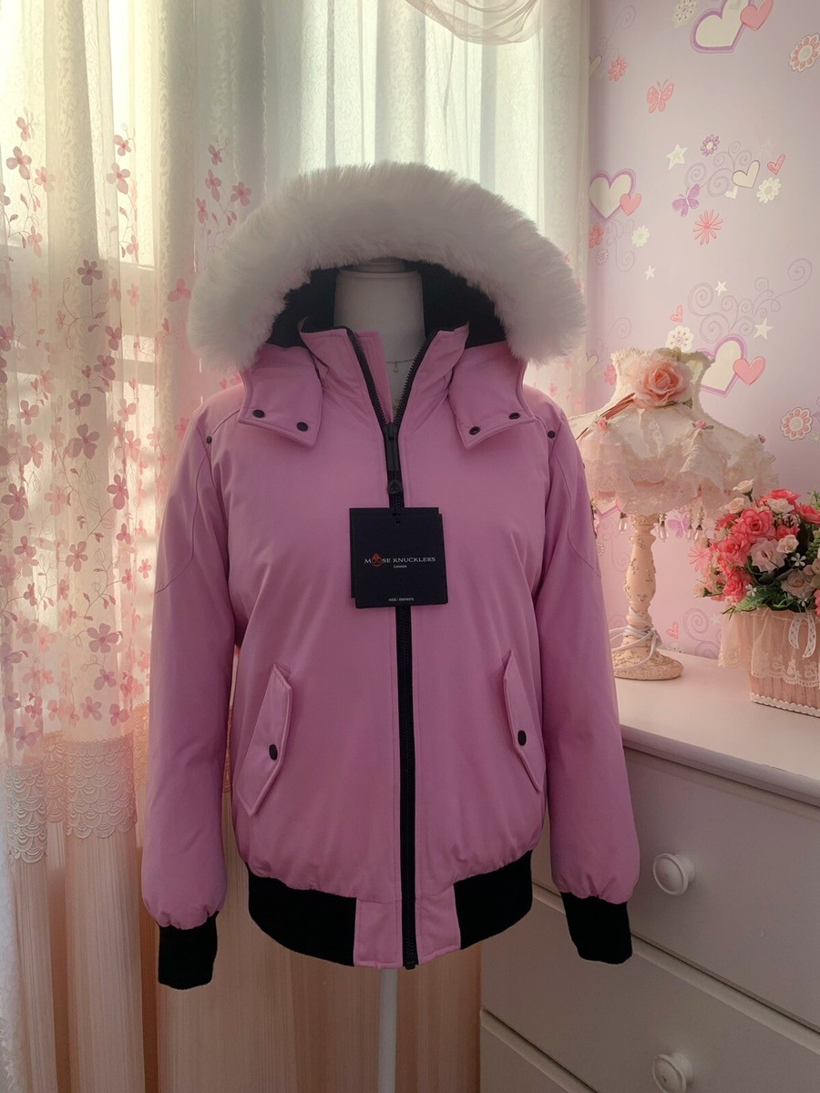 可愛い♪ピンク ふわふわファー★MOOSE KNUCKLES ジャケット NWT Moose Knucklers Big Girl's Pink Unisex Bomber Jacket