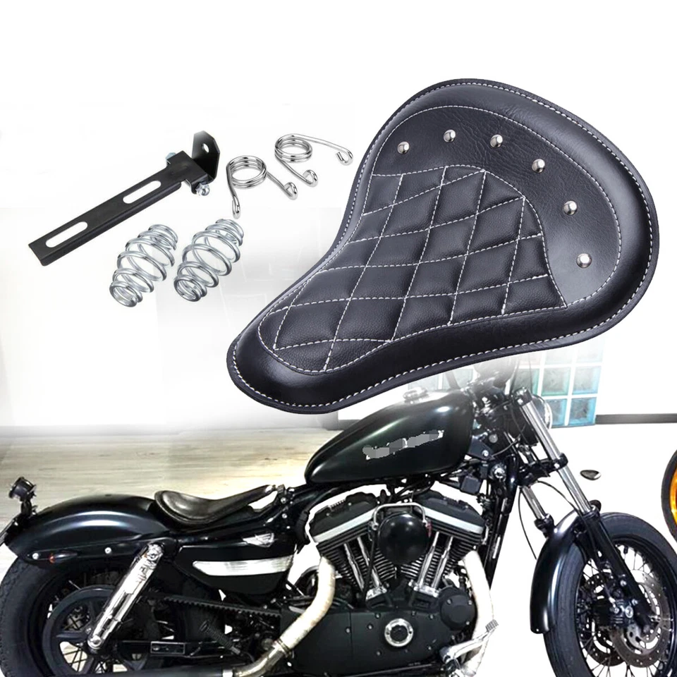 Motorcycle 13" Large Spring Solo Bracket Seat For Harley Davidson Chopper Bobber - Image 2 of 4