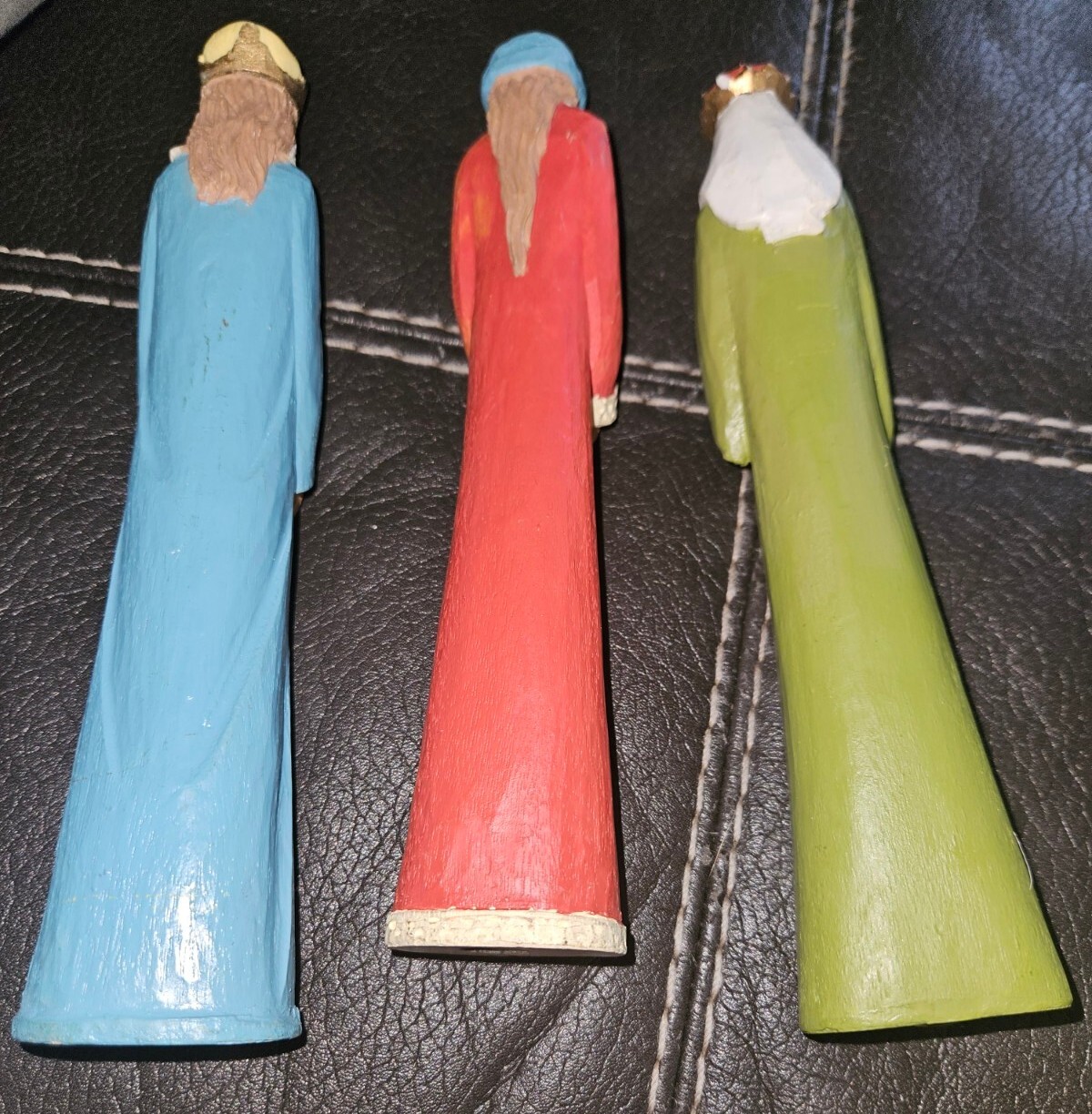 3 Wise Men 8¾" Tall Wooden Carved Made in Philippines Gold Frankincense