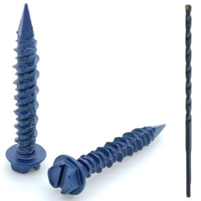 100 Qty 3/16'' x 1-1/4'' Hex Head Diamond Tip Concrete Screws To Anchor Masonry, B