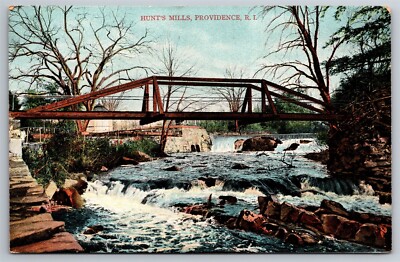 Hunt's Mills Falls River Rapids Bridge Providence RI C1900's DB Postcard V10