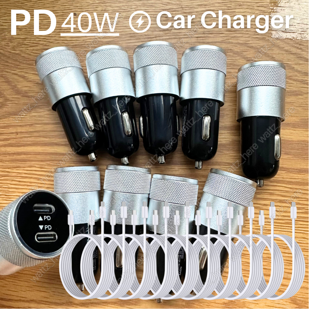Dual Type C PD Fast 40W Car Charger Adapter Cable Lot For iPhone 14 13 12 11 Pro