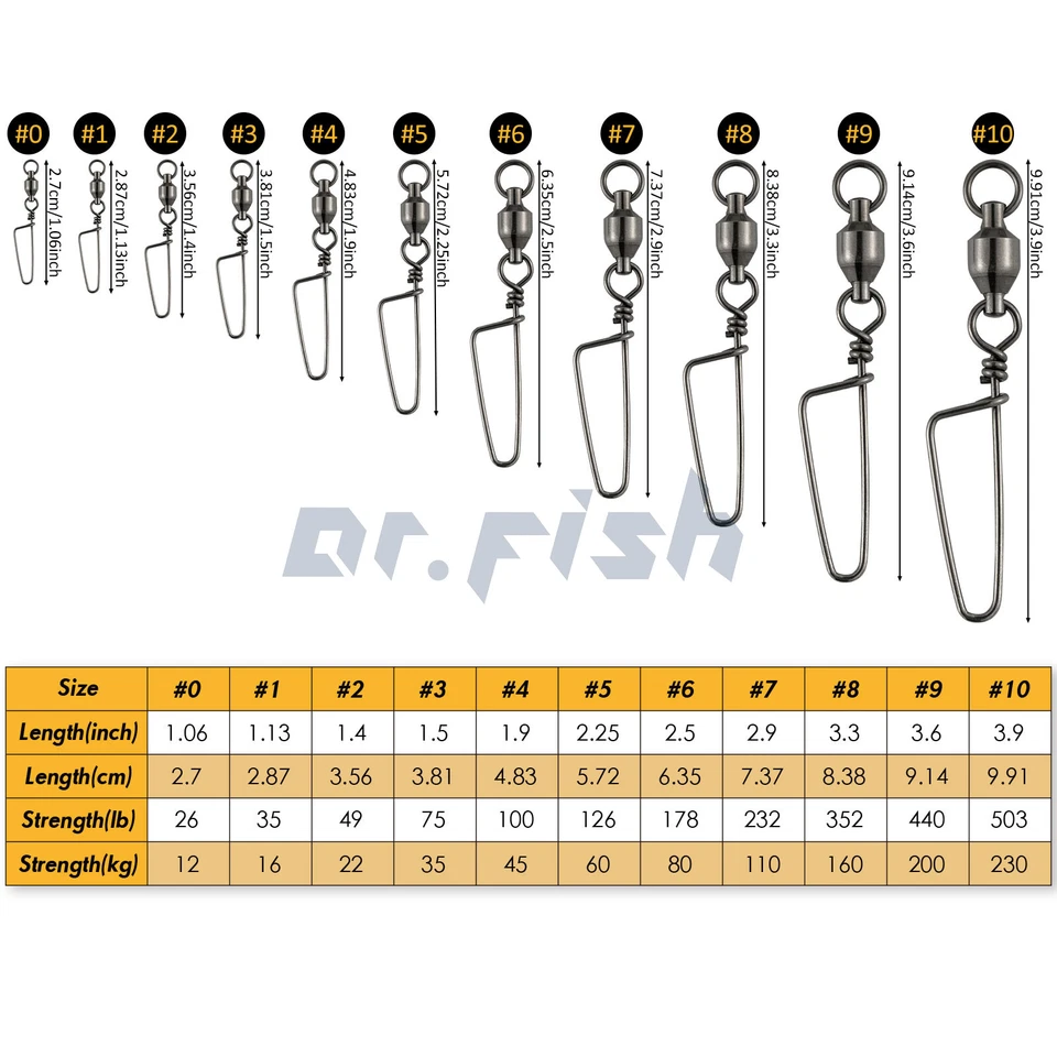 Fishing Swivels Ball Bearing Snap with Coastlock 26-500Lb Tackle Connector - Image 2 of 4