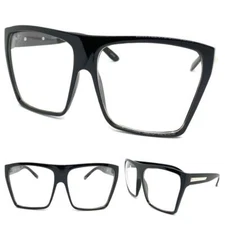 Oversized Exaggerated Retro Shield Clear Lens EYE GLASSES Big Square Black Frame
