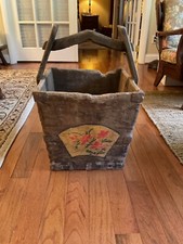 Antique Large Primitive Wooden Chinese Rice/Grain Bucket w/hand painting