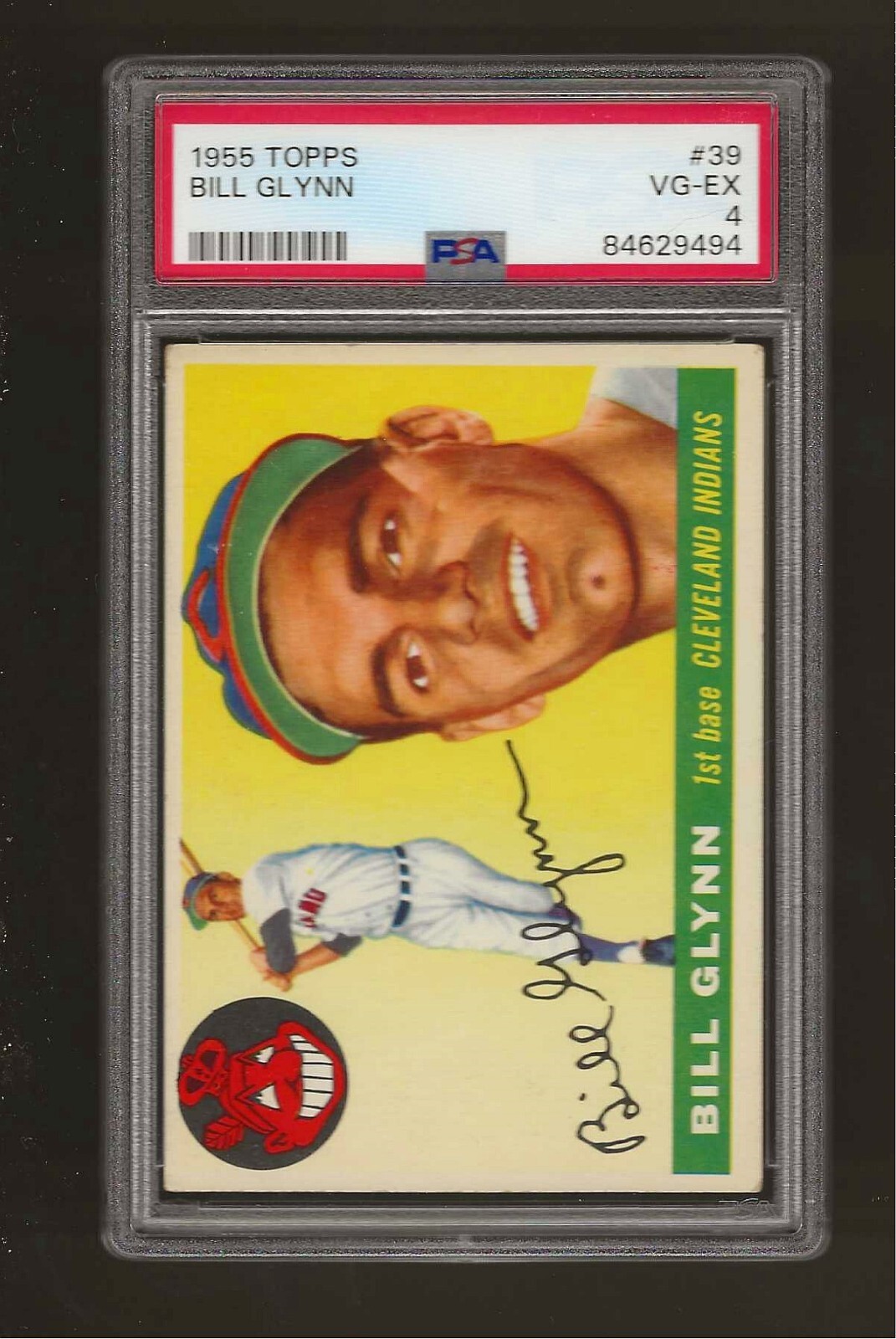 1955 TOPPS #39 Bill Glynn Cleveland Indians PSA 4 VG-EX