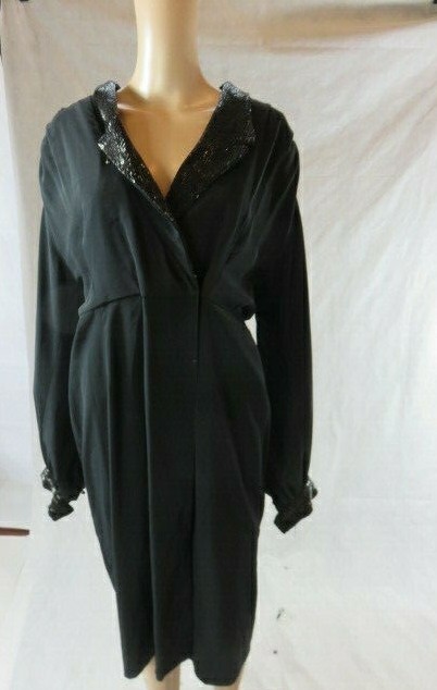 D'ORE Black Beaded Long Sleeve Tuxedo Dress Size 12